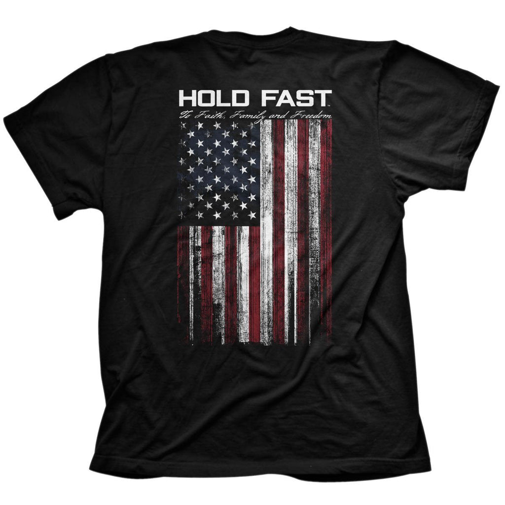 Hold Fast to Faith Family Freedom USA American Flag - Adult & Kids T-Shirts, Sweatshirts & Hoodies apparel design preview 1