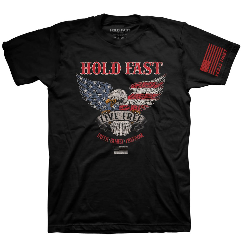 Hold Fast USA Live Free Eagle Christian - Adult & Kids T-Shirts, Sweatshirts & Hoodies apparel design preview 1