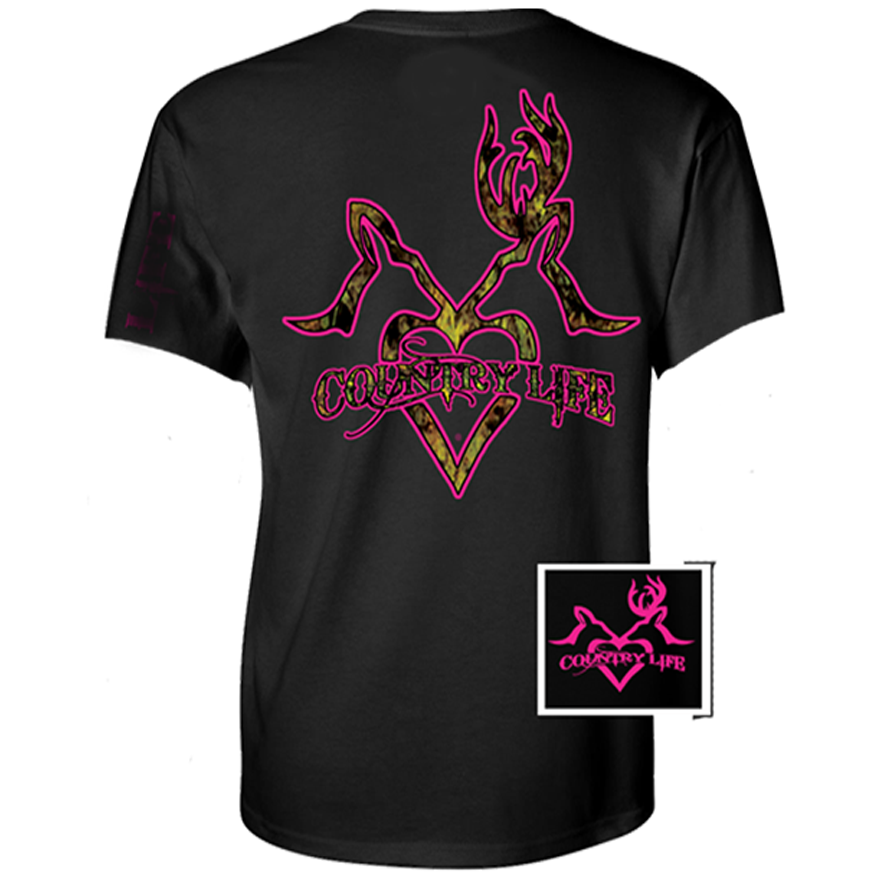 Country Life Outfitters Black Pink Deer Kiss Heart - Adult & Kids T-Shirts, Sweatshirts & Hoodies apparel design preview 1