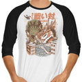 Kaiju Food Fight 3/4 Sleeve Raglan - Adult & Kids T-Shirts, Sweatshirts & Hoodies apparel design preview 1