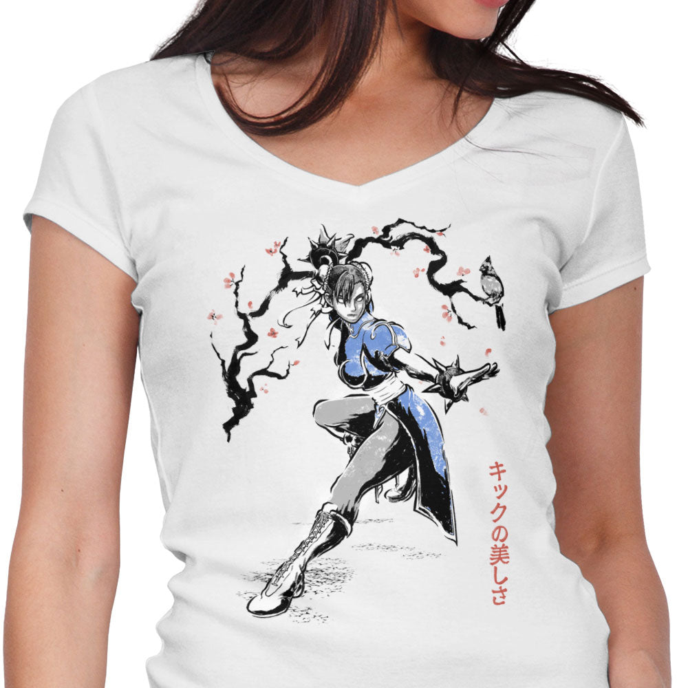 Kicking Beauty Sumi-e Women's V-Neck - Adult & Kids T-Shirts, Sweatshirts & Hoodies apparel design preview 1