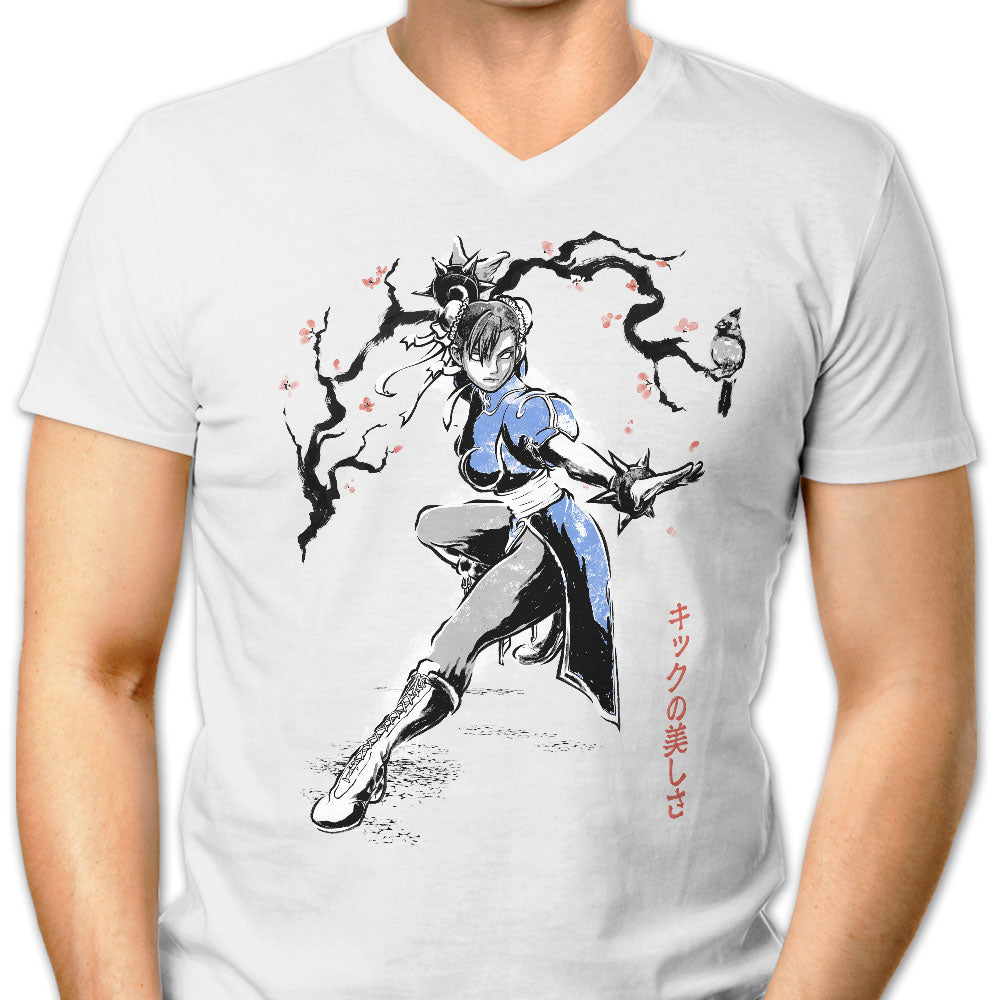 Kicking Beauty Sumi-e Men's V-Neck - Adult & Kids T-Shirts, Sweatshirts & Hoodies apparel design preview 1