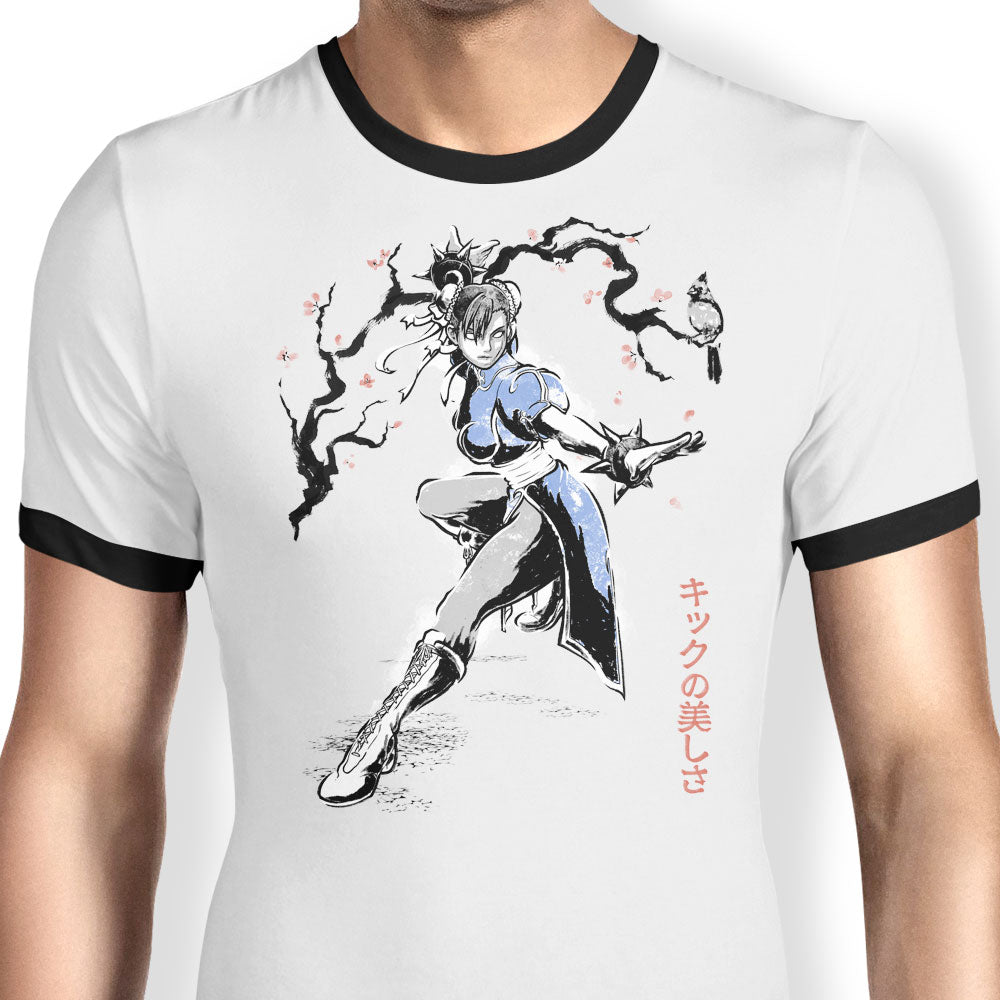 Kicking Beauty Sumi-e Ringer - Adult & Kids T-Shirts, Sweatshirts & Hoodies apparel design preview 1