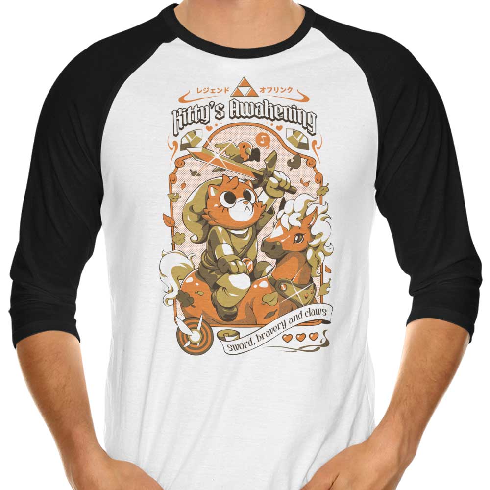 Kitty's Awakening 3/4 Sleeve Raglan - Adult & Kids T-Shirts, Sweatshirts & Hoodies apparel design preview 1