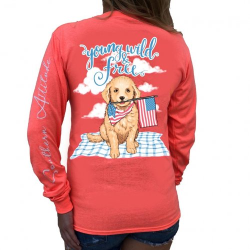 Southern Attitude Preppy Young Wild Free USA Puppy - Adult & Kids T-Shirts, Sweatshirts & Hoodies apparel design preview 1