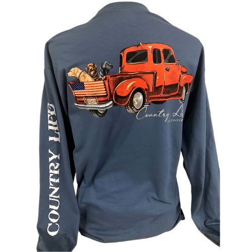 Country Life USA Dog Truck Indigo - Adult & Kids T-Shirts, Sweatshirts & Hoodies apparel design preview 1