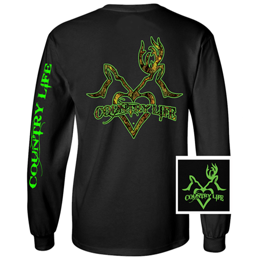 Country Life Outfitters Black Green Deer Kiss Heart - Adult & Kids T-Shirts, Sweatshirts & Hoodies apparel design preview 1