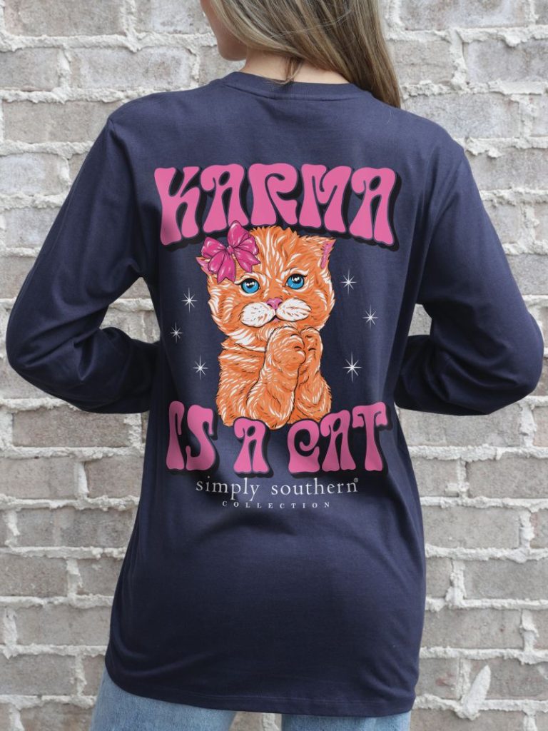 Simply Southern Karma Is A Cat - Adult & Kids T-Shirts, Sweatshirts & Hoodies apparel design preview 1
