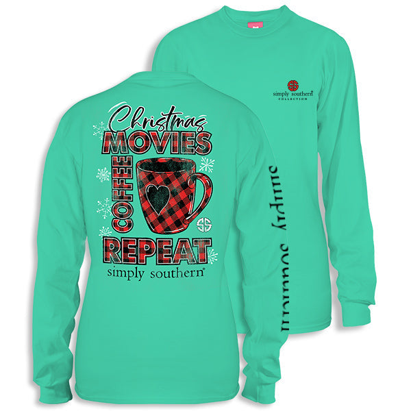 SALE Simply Southern Christmas Movies Coffee Repeat - Adult & Kids T-Shirts, Sweatshirts & Hoodies apparel design preview 1