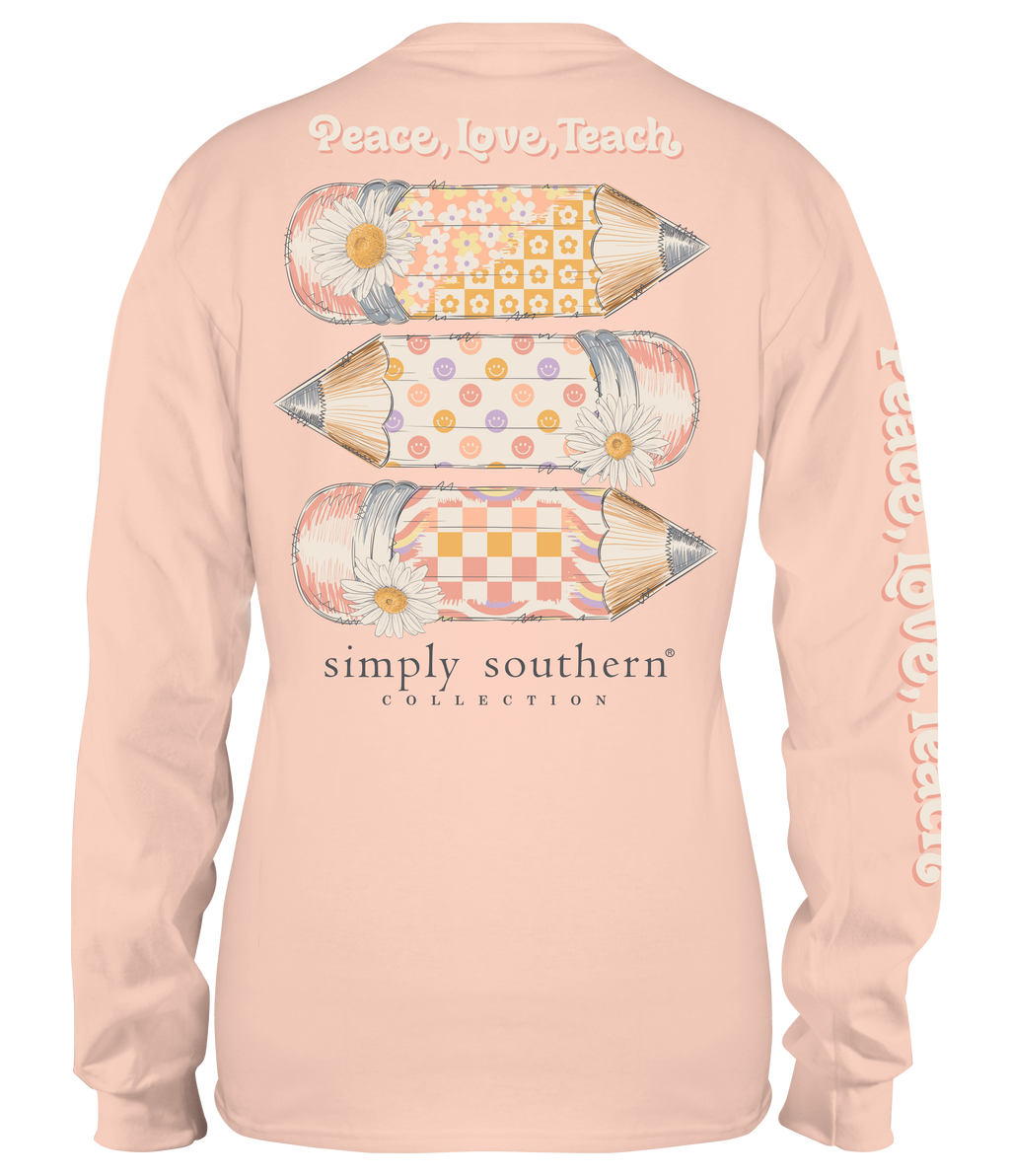 Simply Southern Peace Love Teach - Adult & Kids T-Shirts, Sweatshirts & Hoodies apparel design preview 1