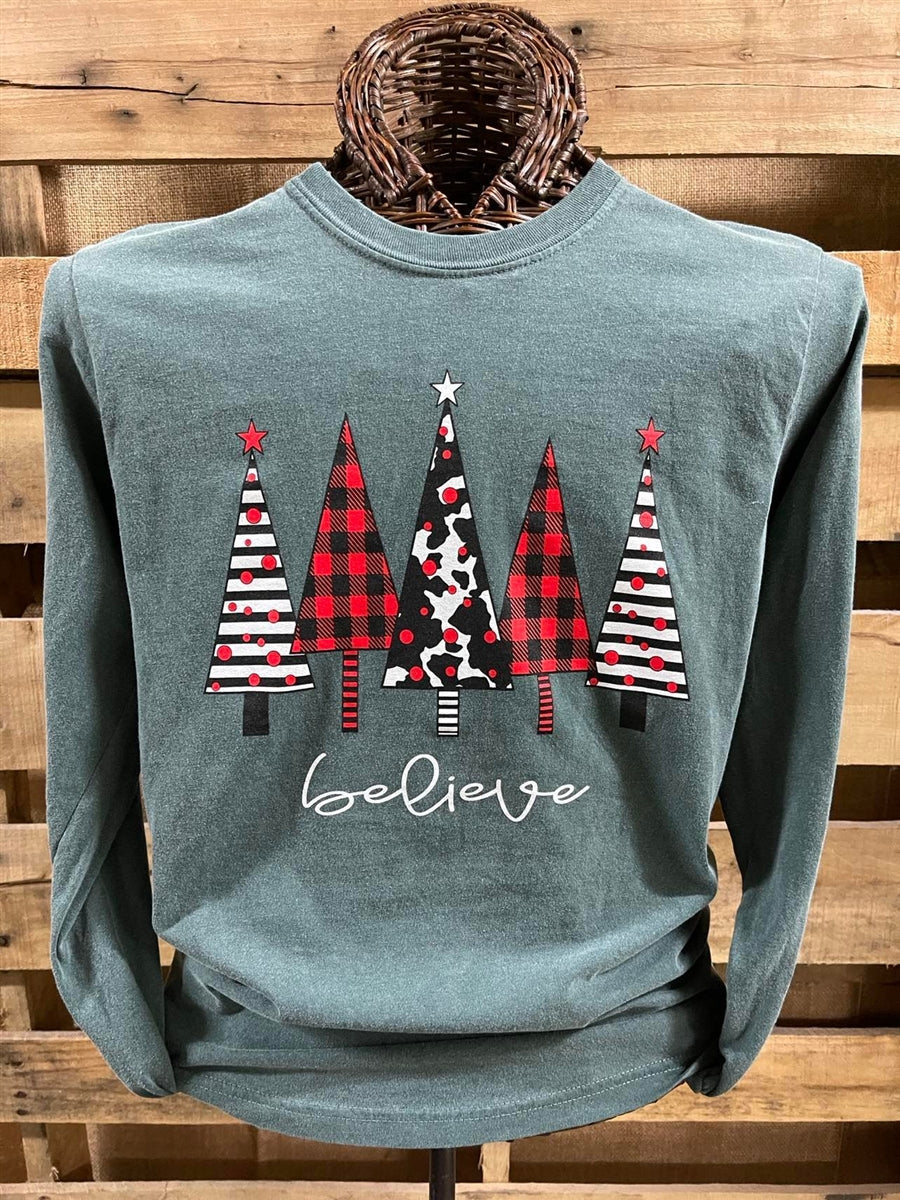 Southern Chics Believe Christmas Trees Comfort Colors - Adult & Kids T-Shirts, Sweatshirts & Hoodies apparel design preview 1