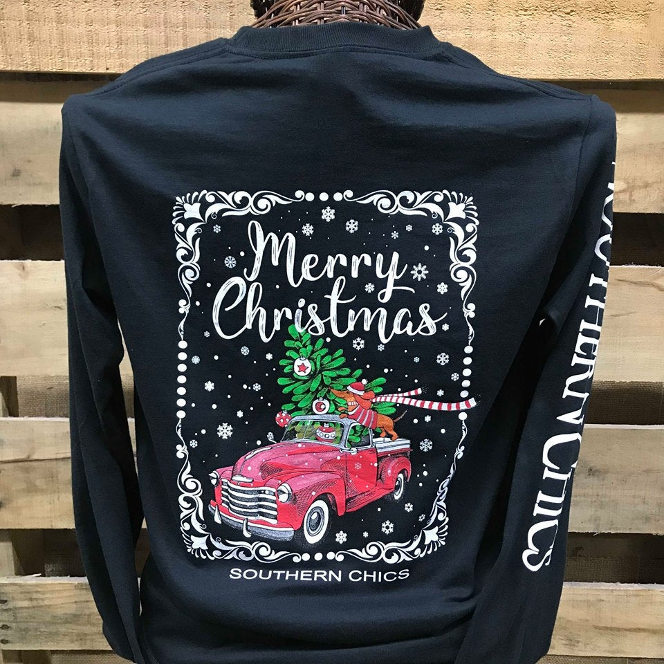 Southern Chics Merry Christmas Truck Dog Girlie - Adult & Kids T-Shirts, Sweatshirts & Hoodies apparel design preview 1