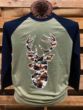 Southern Chics Apparel Camo Deer Raglan 3/4 - Adult & Kids T-Shirts, Sweatshirts & Hoodies apparel design preview 1