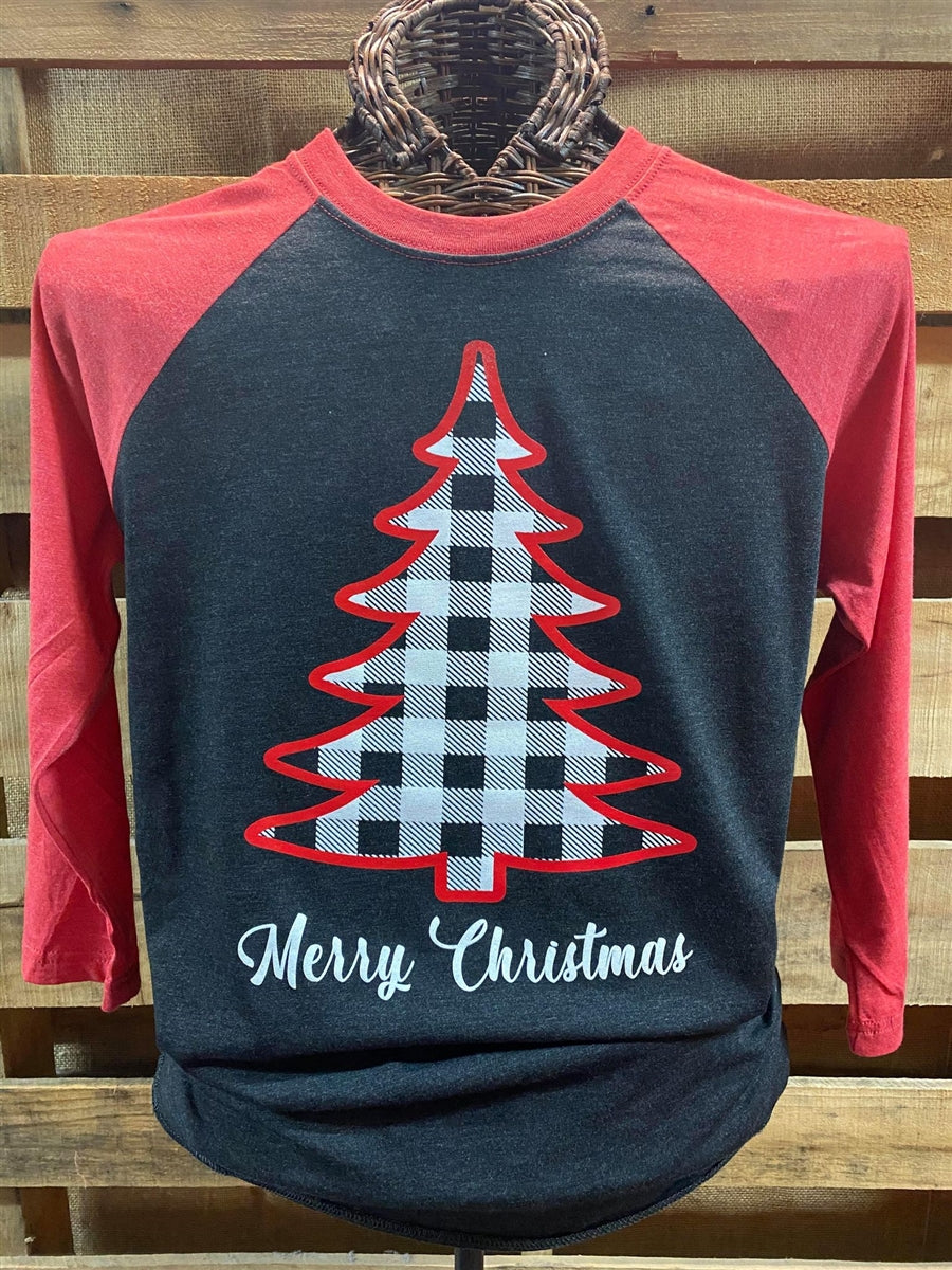 SALE Southern Chics Merry Christmas Plaid Tree Raglan - Adult & Kids T-Shirts, Sweatshirts & Hoodies apparel design preview 1
