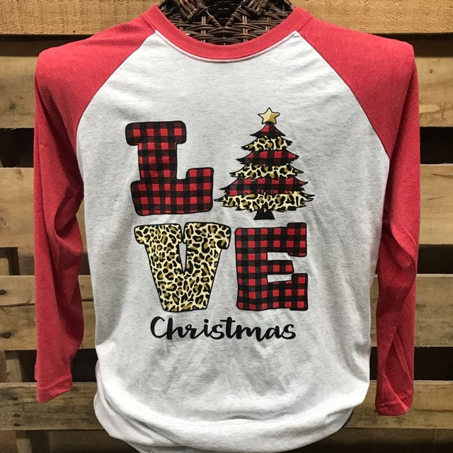 Southern Chics Love Christmas Plaid Raglan Canvas - Adult & Kids T-Shirts, Sweatshirts & Hoodies apparel design preview 1