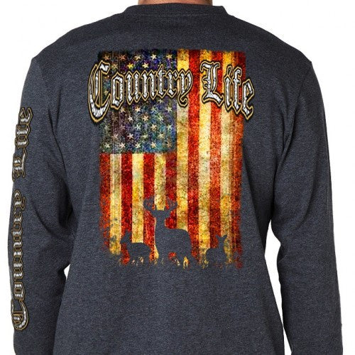 Country Life Outfitters Vintage USA Flag Deer - Adult & Kids T-Shirts, Sweatshirts & Hoodies apparel design preview 1