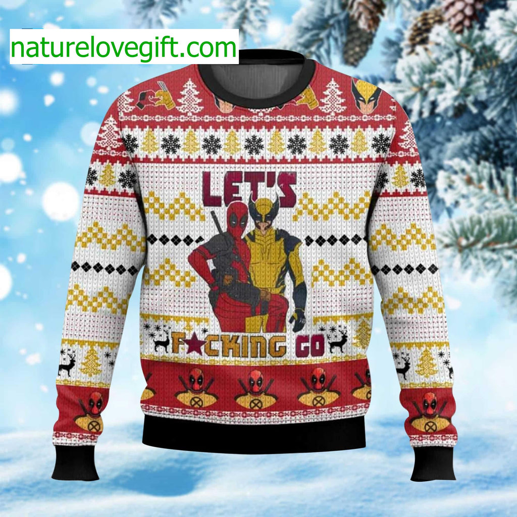Let’s F-cking Go Deadpool Wolverine Ugly Christmas Sweater product image