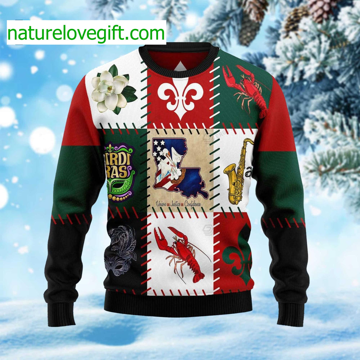 Louisiana Famous Things Ugly Christmas Sweater product image