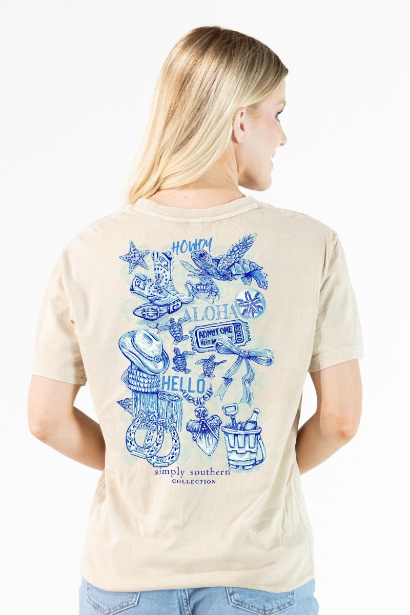 Simply Southern Howdy Aloha Mineral Washed Bone - Adult & Kids T-Shirts, Sweatshirts & Hoodies apparel design preview 1