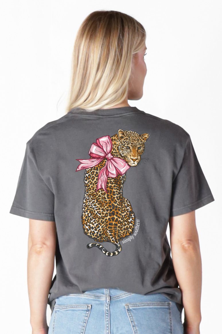 Simply Southern Leopard Pink Bow Mineral Washed - Adult & Kids T-Shirts, Sweatshirts & Hoodies apparel design preview 1