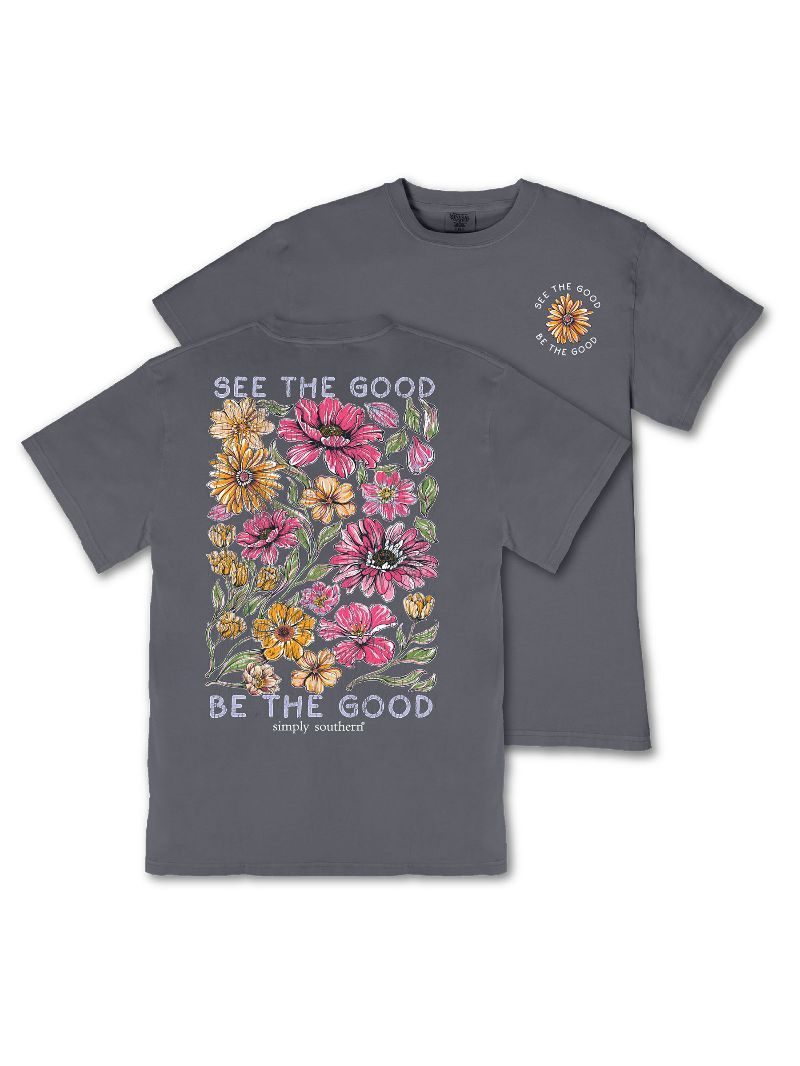 Simply Southern See The Good Flowers Mineral Washed - Adult & Kids T-Shirts, Sweatshirts & Hoodies apparel design preview 2