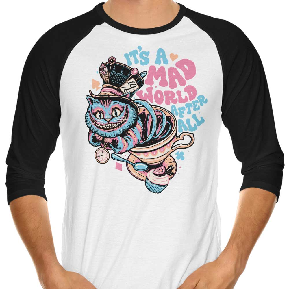 Mad World Cat 3/4 Sleeve Raglan - Adult & Kids T-Shirts, Sweatshirts & Hoodies apparel design preview 1