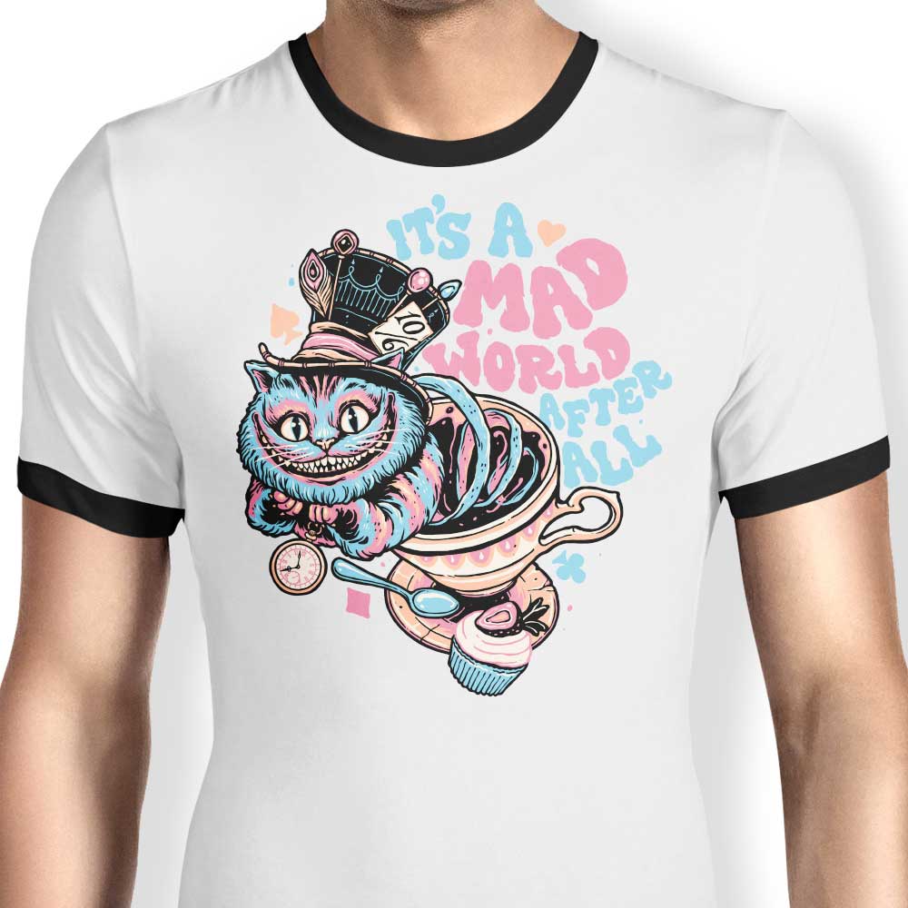 Mad World Cat Ringer - Adult & Kids T-Shirts, Sweatshirts & Hoodies apparel design preview 1