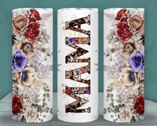 Mama Flowers 20 oz Skinny Tumbler Cup With Straw - Adult & Kids T-Shirts, Sweatshirts & Hoodies apparel design preview 1
