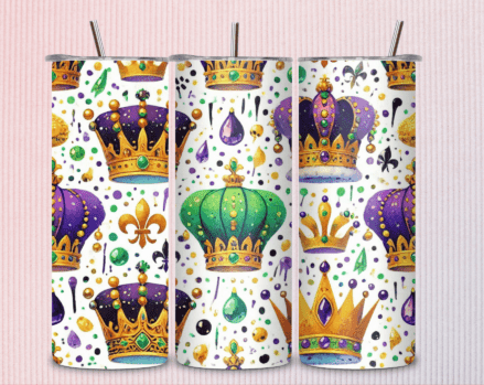 Mardi Gras Crowns 20 oz Skinny Tumbler Cup With Straw - Adult & Kids T-Shirts, Sweatshirts & Hoodies apparel design preview 1