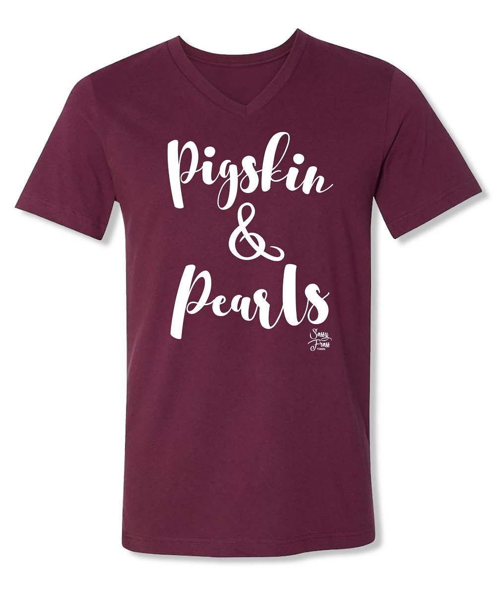 Sassy Frass Maroon Pigskin Pearls Football V-neck - Adult & Kids T-Shirts, Sweatshirts & Hoodies apparel design preview 1