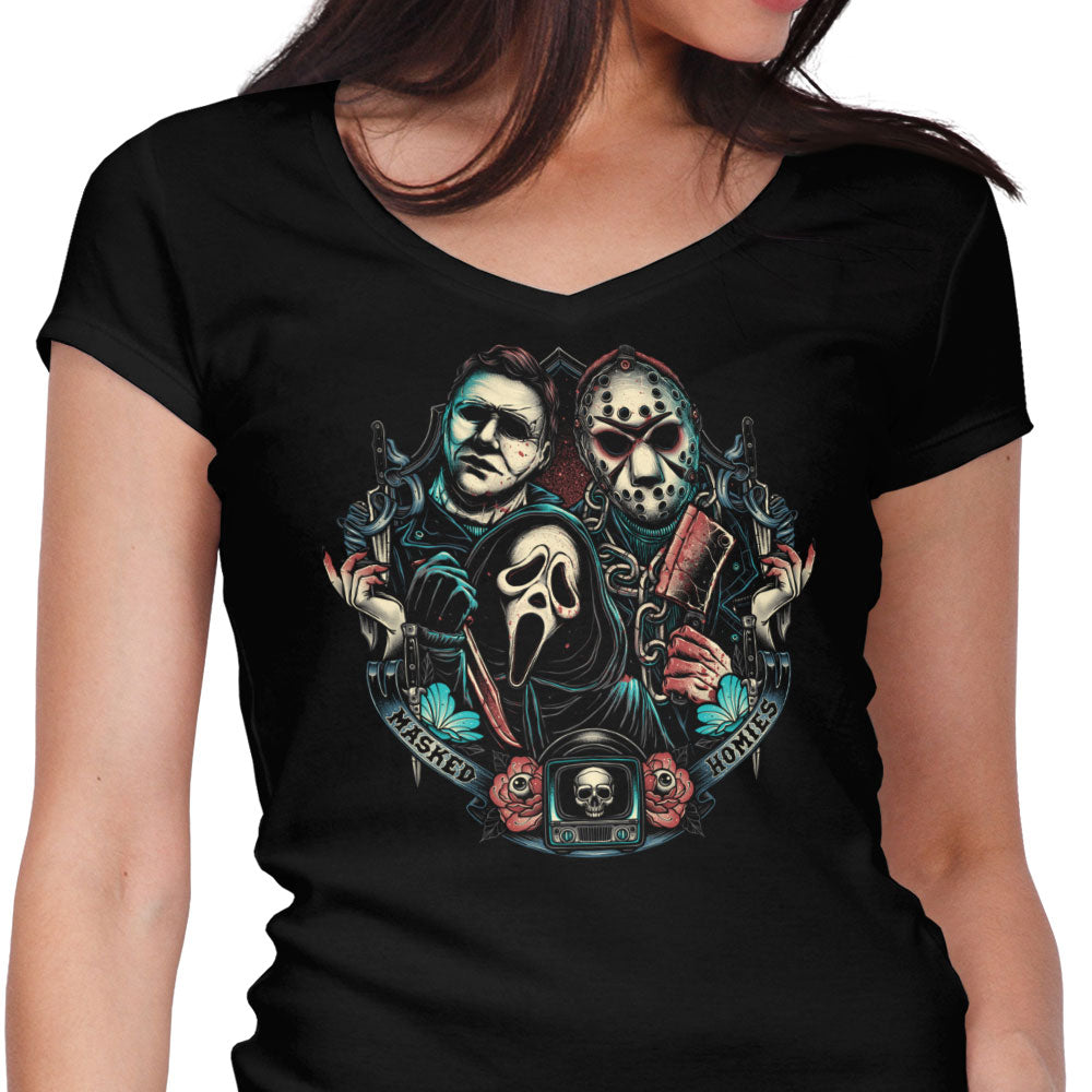 Masked Homies Women's V-Neck - Adult & Kids T-Shirts, Sweatshirts & Hoodies apparel design preview 1