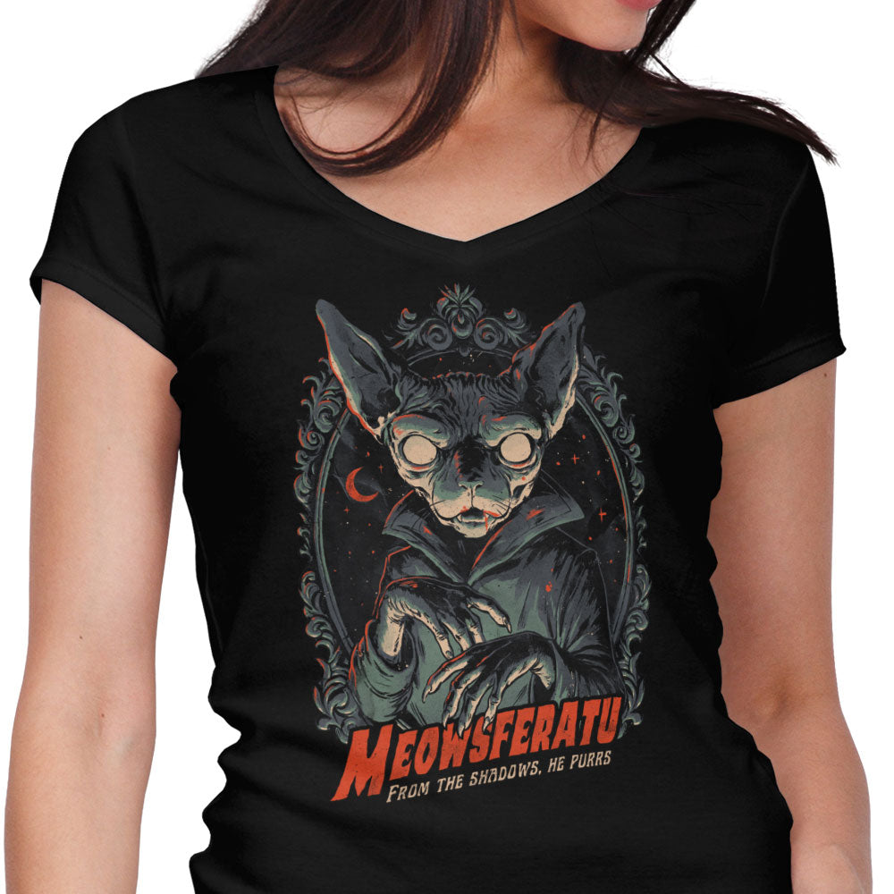Meowsferatu Women's V-Neck - Adult & Kids T-Shirts, Sweatshirts & Hoodies apparel design preview 1