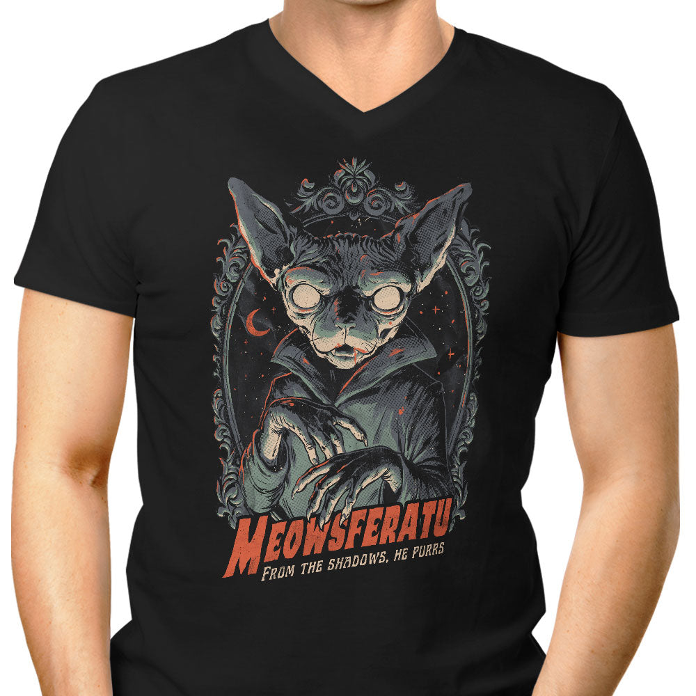 Meowsferatu Men's V-Neck - Adult & Kids T-Shirts, Sweatshirts & Hoodies apparel design preview 1