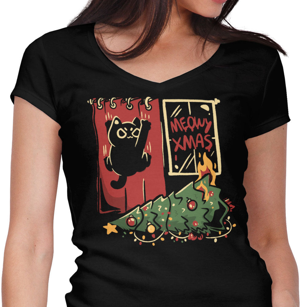 Meowy Xmas Women's V-Neck - Adult & Kids T-Shirts, Sweatshirts & Hoodies apparel design preview 1