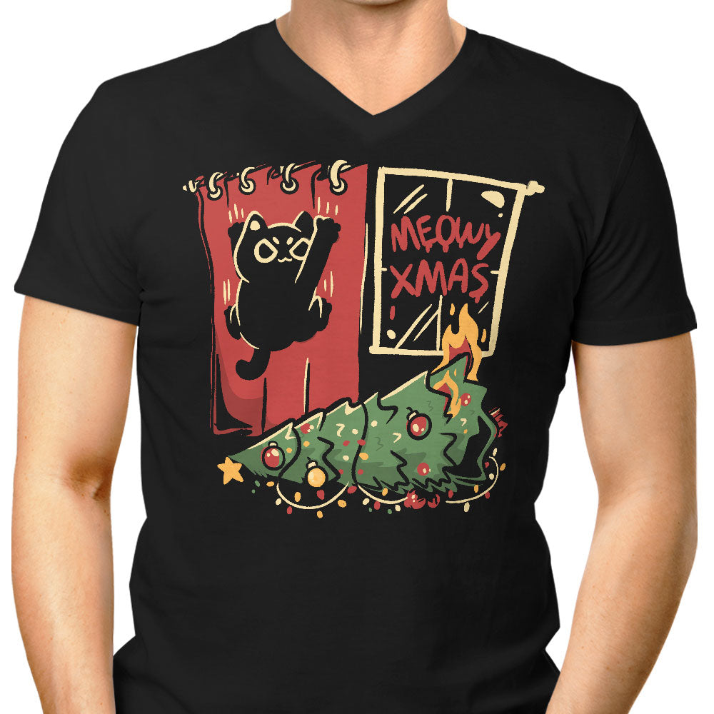 Meowy Xmas Men's V-Neck - Adult & Kids T-Shirts, Sweatshirts & Hoodies apparel design preview 1