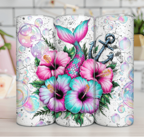 Floral Mermaid Tail and Anchor 20 oz Skinny Tumbler - Adult & Kids T-Shirts, Sweatshirts & Hoodies apparel design preview 1