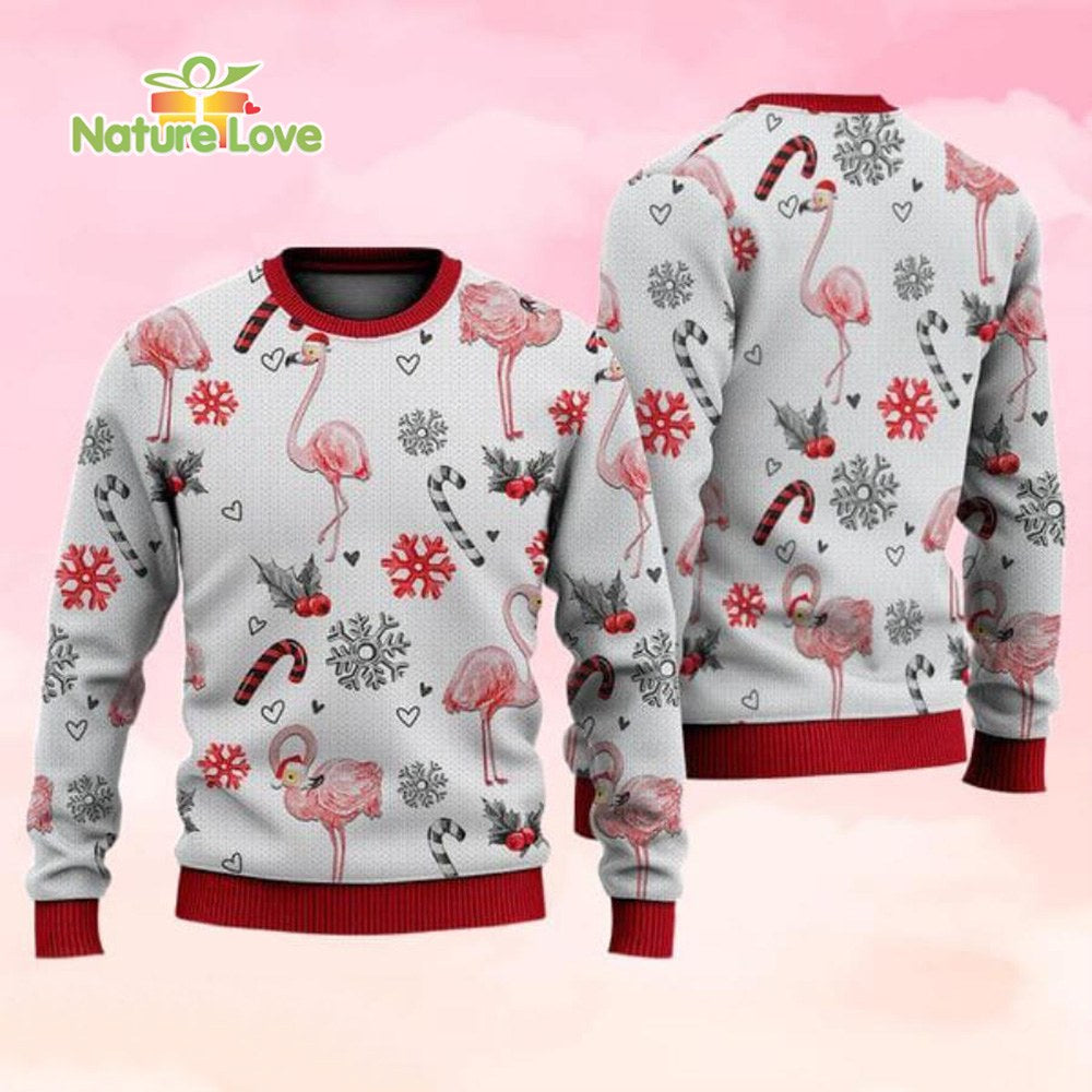 Pink Flamingo Pattern 3D Ugly Christmas Sweater Merry Xmas Gift product image