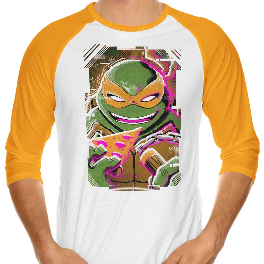 Michelangelo Glitch 3/4 Sleeve Raglan - Adult & Kids T-Shirts, Sweatshirts & Hoodies apparel design preview 1