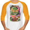 Michelangelo Glitch 3/4 Sleeve Raglan - Adult & Kids T-Shirts, Sweatshirts & Hoodies apparel design preview 1