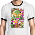 Michelangelo Glitch Ringer - Adult & Kids T-Shirts, Sweatshirts & Hoodies apparel design preview 1