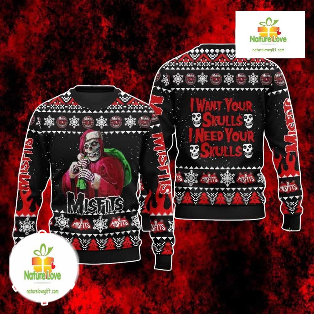 Horror Punk Ugly Christmas Sweater Misfits Skulls Gift product image