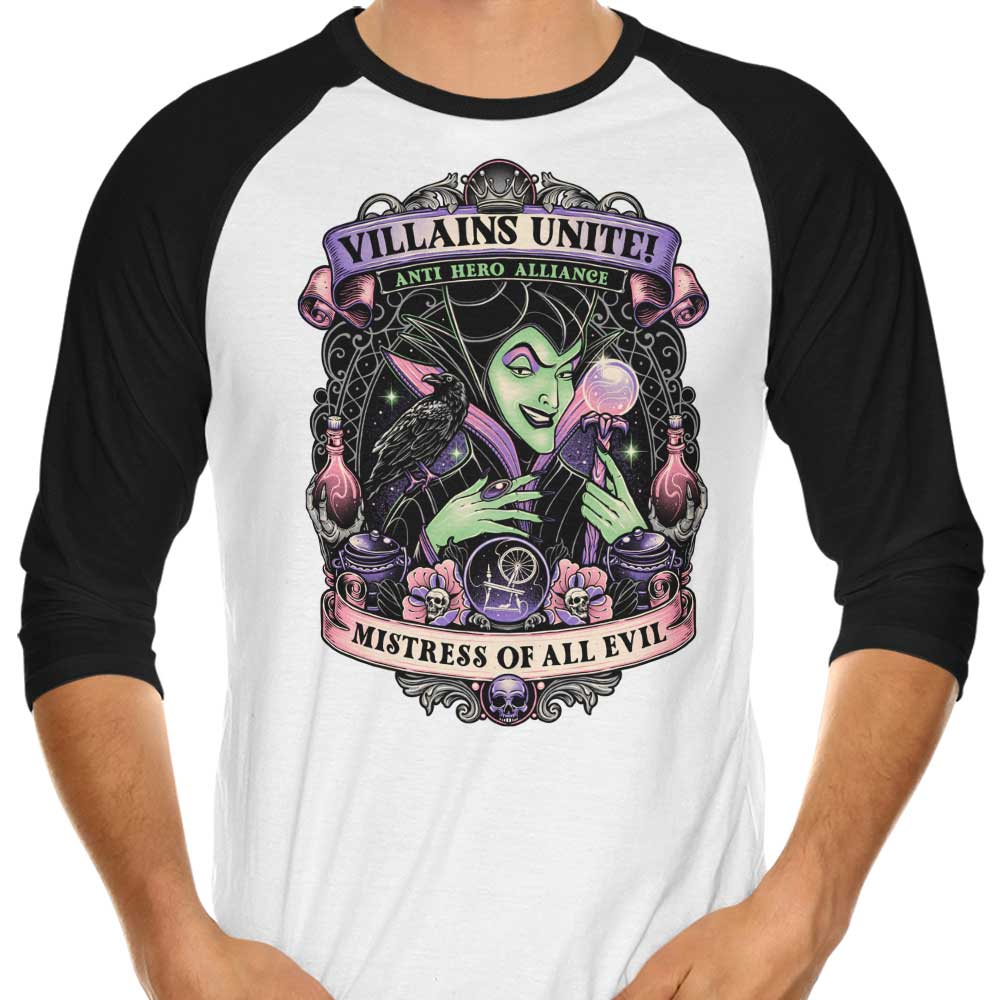 Mistress of All Evil 3/4 Sleeve Raglan - Adult & Kids T-Shirts, Sweatshirts & Hoodies apparel design preview 1