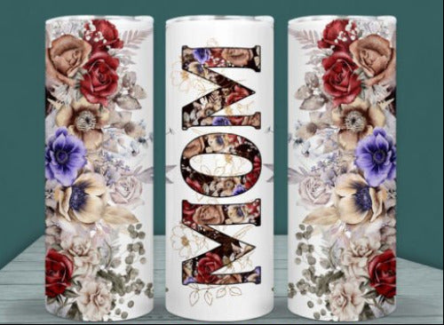 Mom Flowers 20 oz Skinny Tumbler Cup With Straw - Adult & Kids T-Shirts, Sweatshirts & Hoodies apparel design preview 1