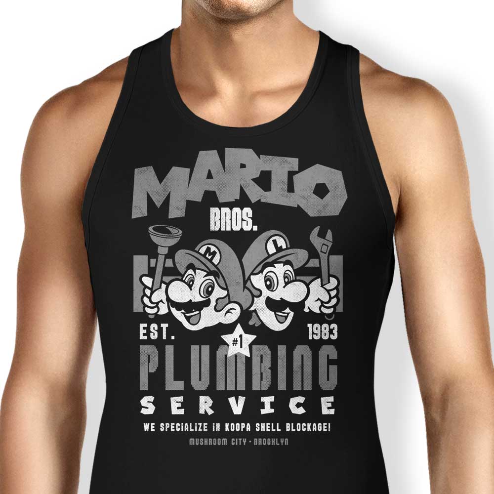 Mushroom Kingdom Plumbing Service Tank Top - Adult & Kids T-Shirts, Sweatshirts & Hoodies apparel design preview 1