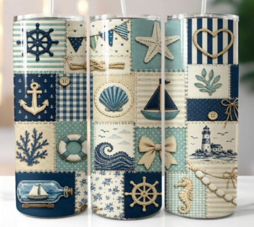 Nautical Patchwork 20 oz Skinny Tumbler Cup With - Adult & Kids T-Shirts, Sweatshirts & Hoodies apparel design preview 1