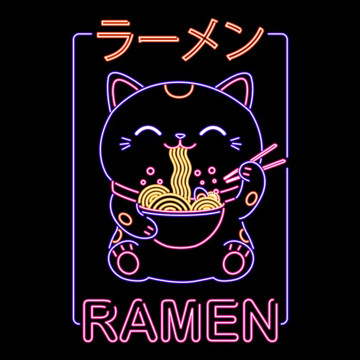 Neon Neko Ramen Coasters - Adult & Kids T-Shirts, Sweatshirts & Hoodies apparel design preview 1