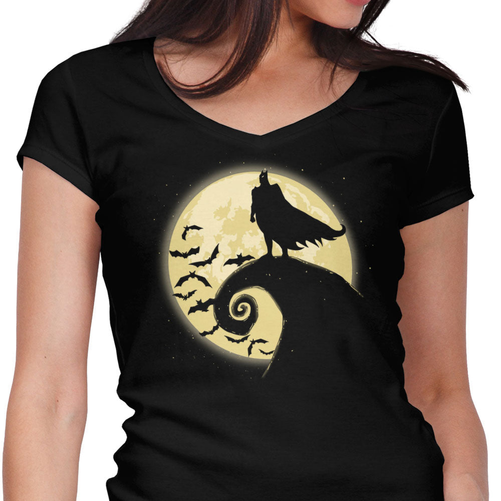 Nightmare Before Batmas Women's V-Neck - Adult & Kids T-Shirts, Sweatshirts & Hoodies apparel design preview 1
