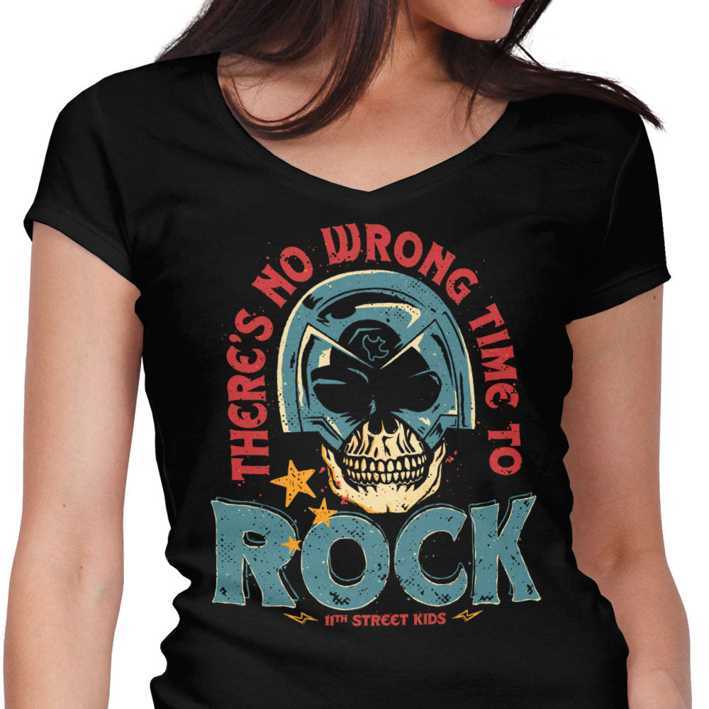 No Wrong Time to Rock Women's V-Neck - Adult & Kids T-Shirts, Sweatshirts & Hoodies apparel design preview 1