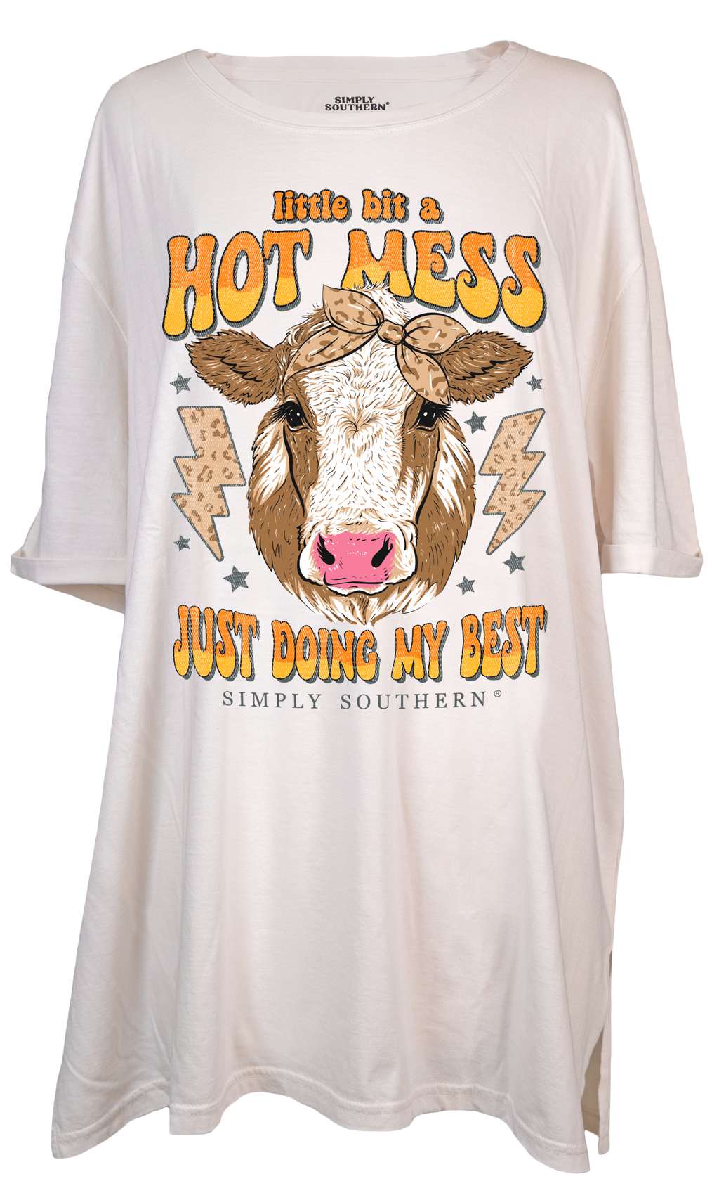 Simply Southern Hot Mess Cow Over Sized Vintage - Adult & Kids T-Shirts, Sweatshirts & Hoodies apparel design preview 2