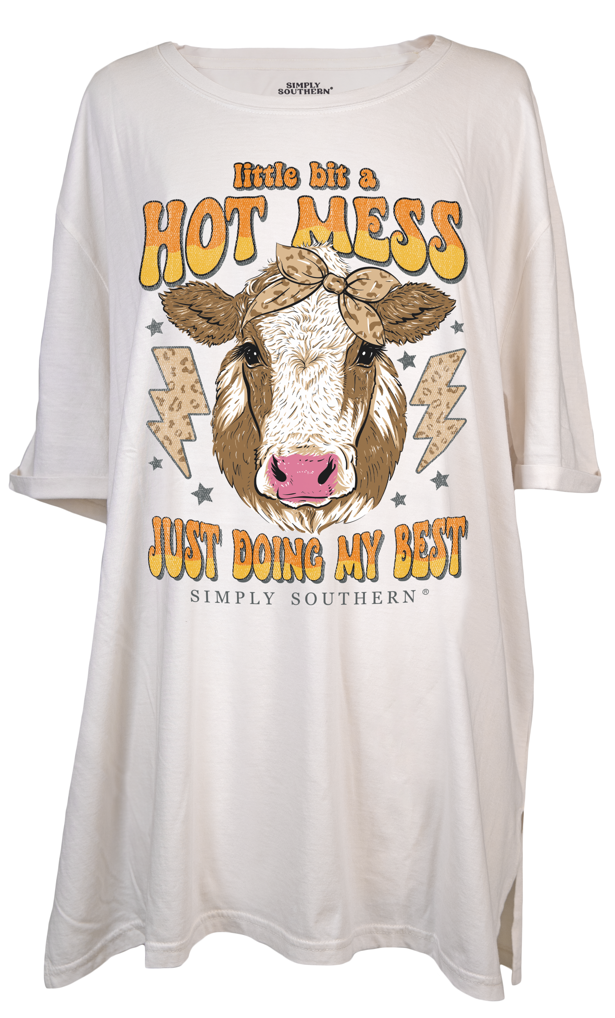 Simply Southern Hot Mess Cow Over Sized Vintage - Adult & Kids T-Shirts, Sweatshirts & Hoodies apparel design preview 2